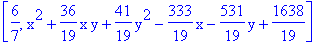 [6/7, x^2+36/19*x*y+41/19*y^2-333/19*x-531/19*y+1638/19]